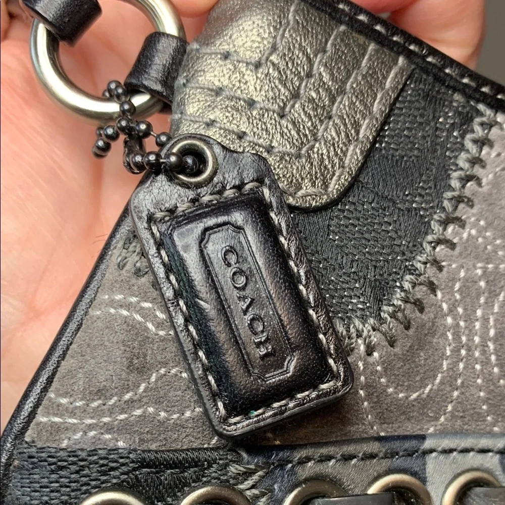 Coach Small Patchwork Wristlet in Black and Metallic Silver *READ*